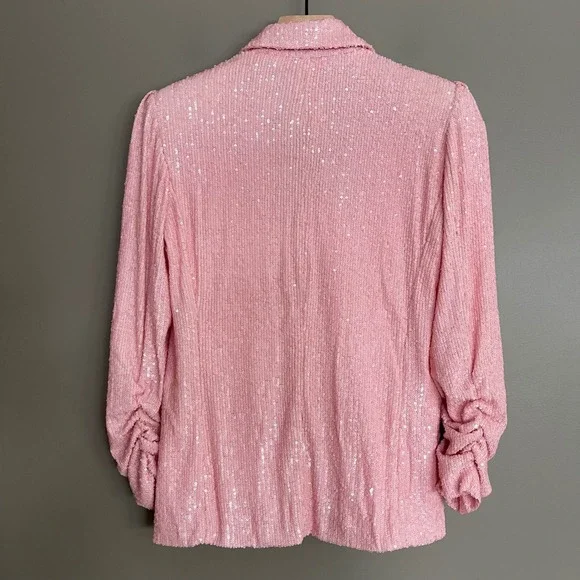 NWT GENERATION LOVE Serafina Sequin Blazer Light Pink Puff Sleeve Small Relaxed